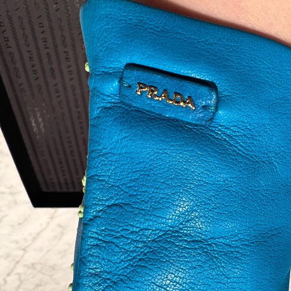 NWT PRADA Lamb Leather Long Embellished Gloves in box size 7.5 - Picture 11 of 11